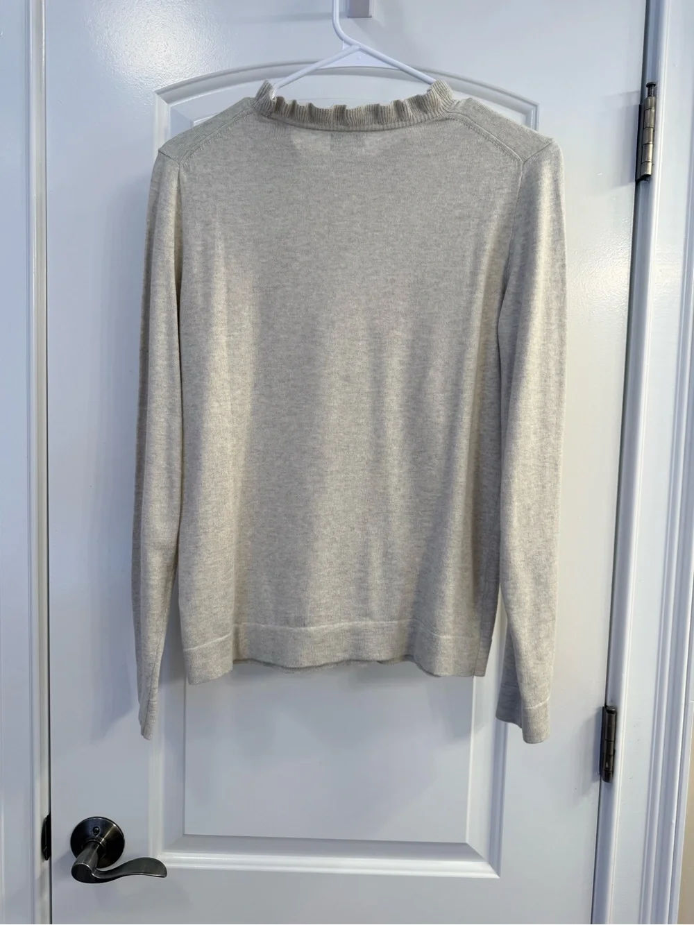 J. Crew Light Cream Ruffle-Trim Crew Neck Sweater